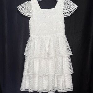Girls White Lace Tiered Dress